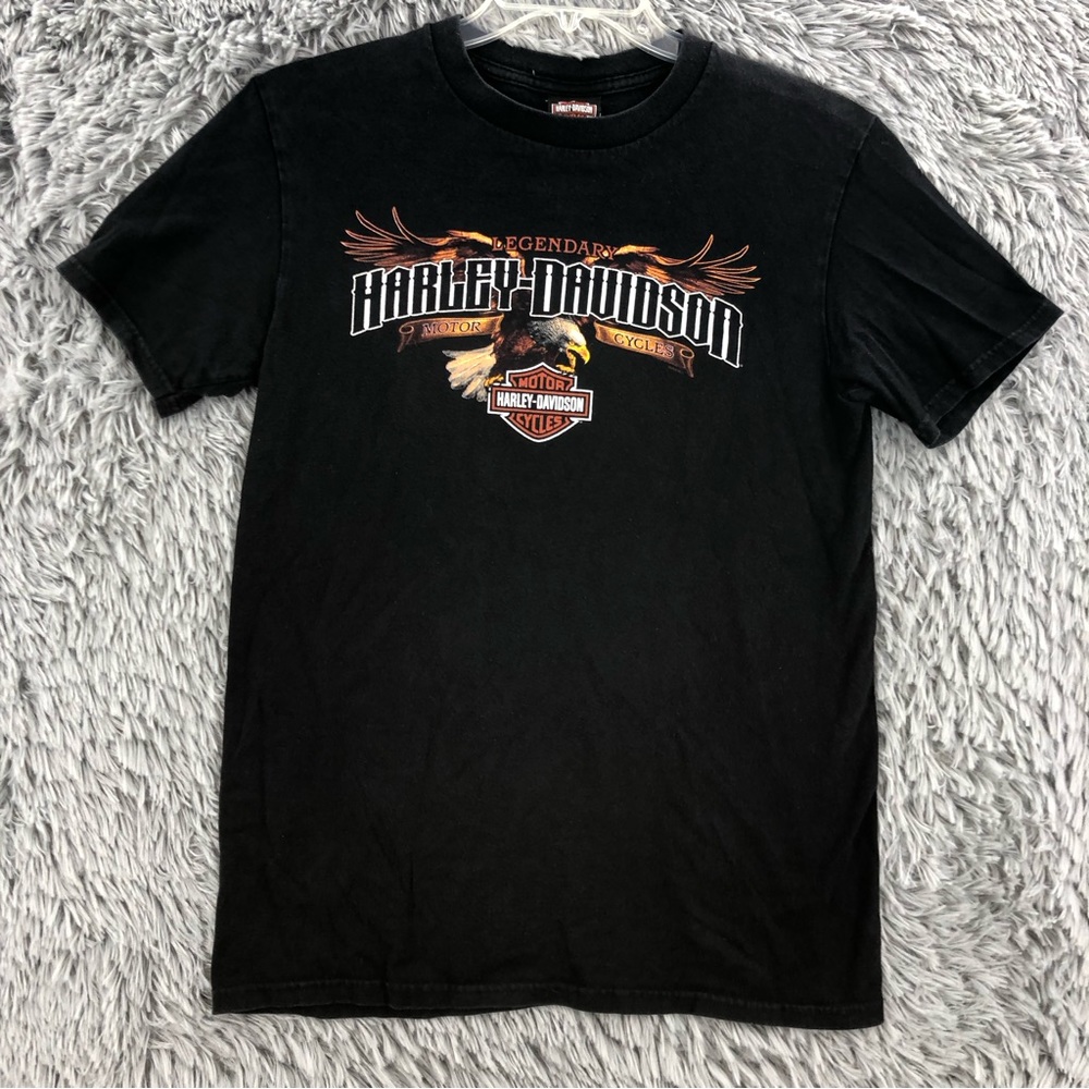 Harley Davidson Tshirt Mens Medium Spellout Eagle Black Shirt